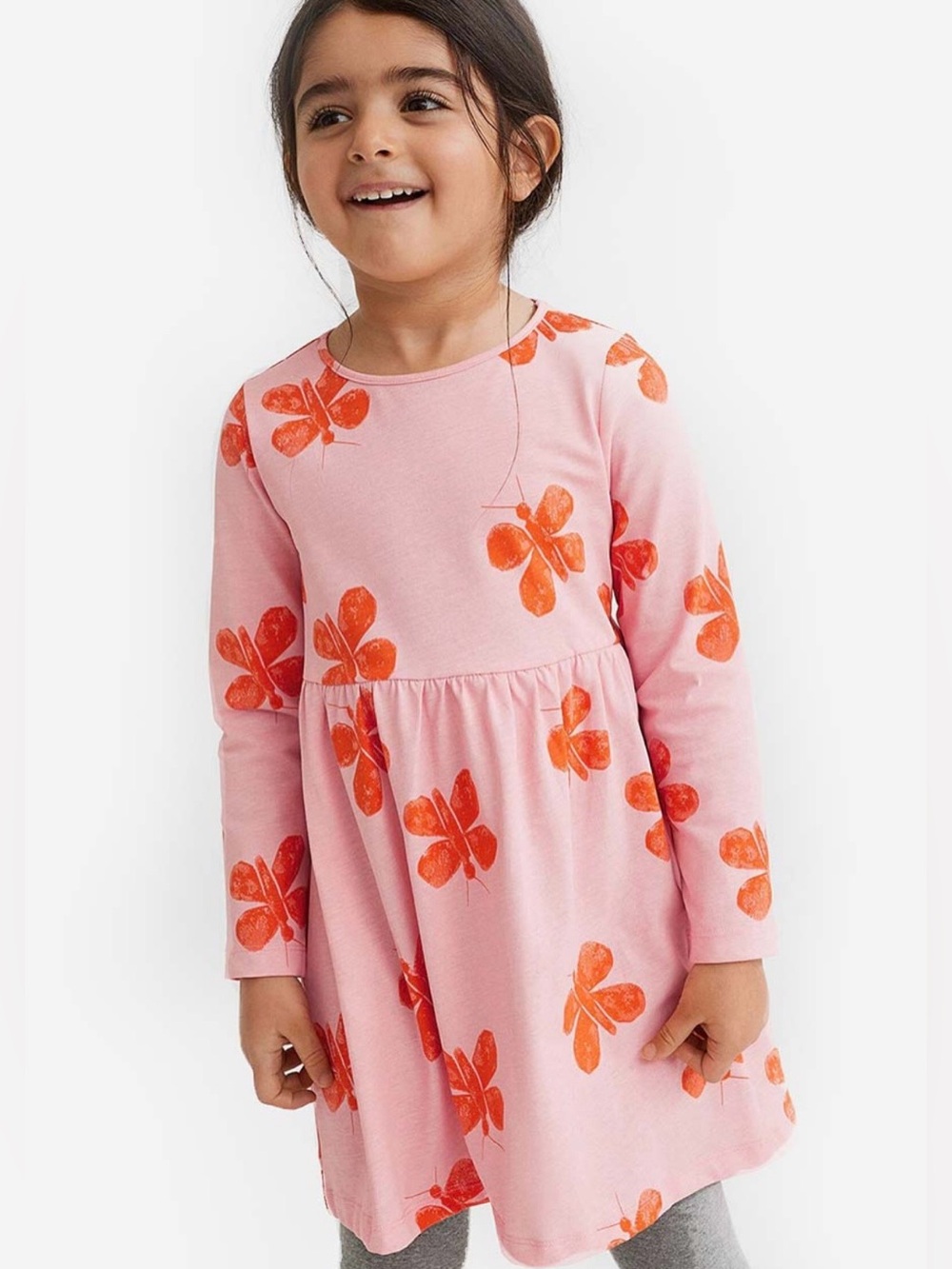 H&M|Baby girl/toddler long sleeve dress,mauve Pink & butterfly print•••3-4T,boho